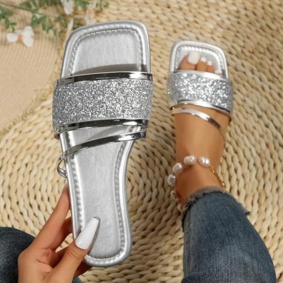 Women's sequin flat sandals - Picture 1 of 5
